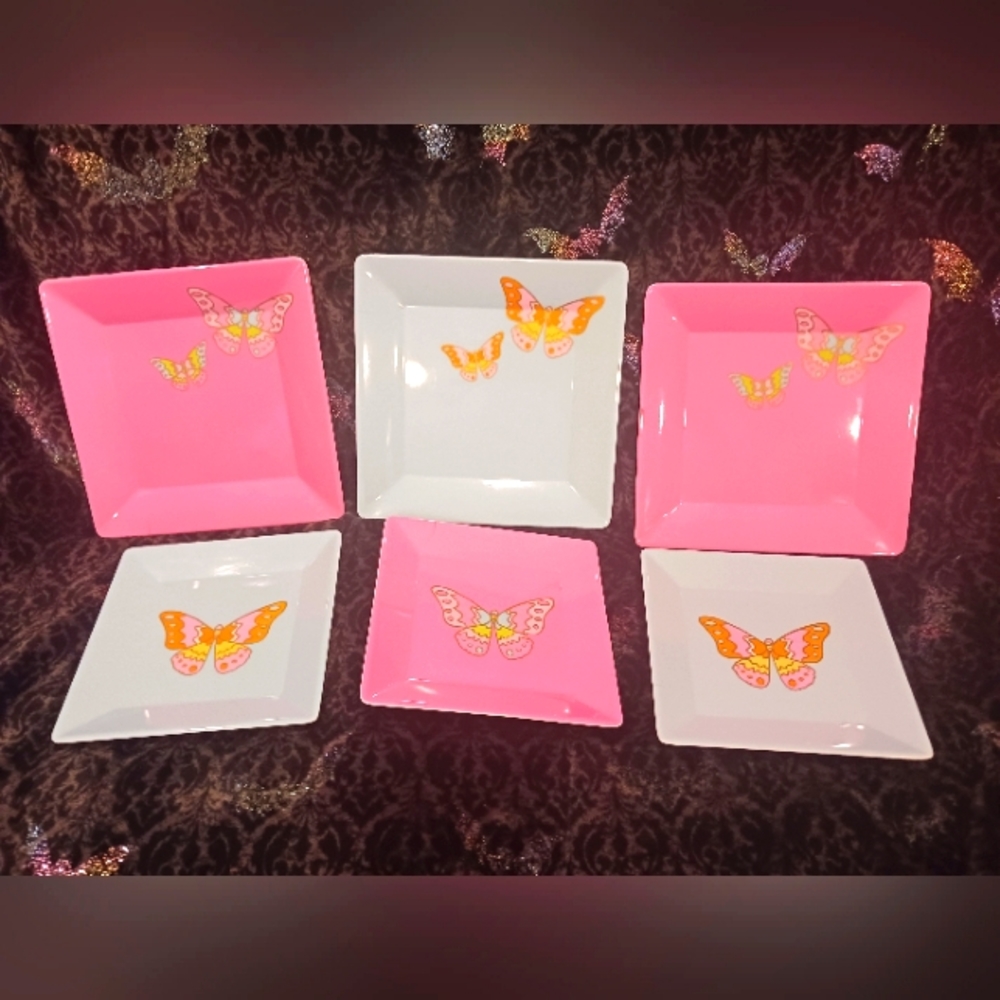Set of 6 hard plastic retro butterfly plates by Swell